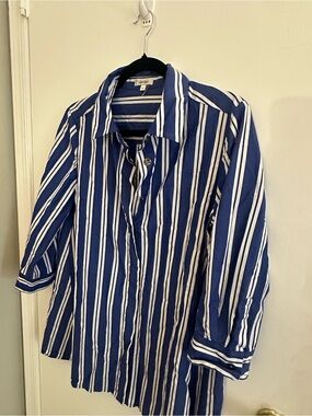 Tyler Boe Blue & White Striped Button Down Shift Tunic